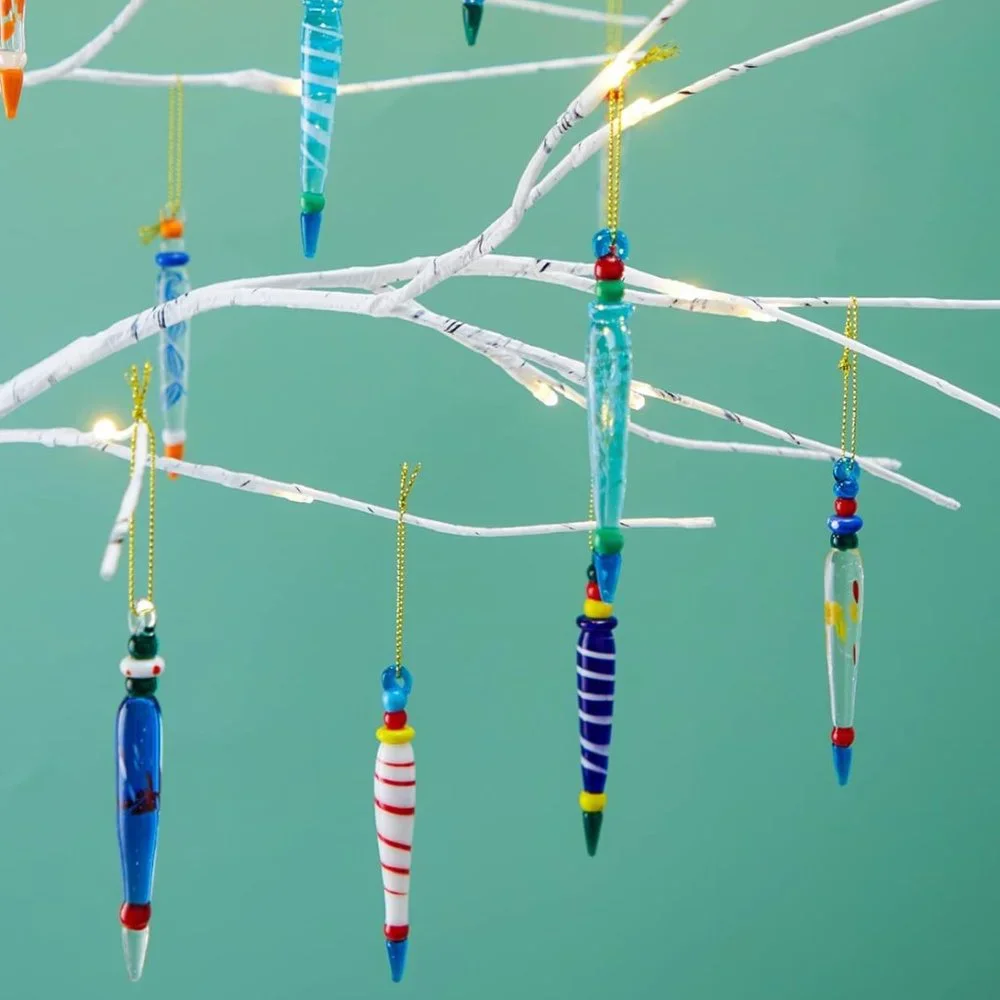 Set of 12 Anthropologie Glass Icicle Ornaments